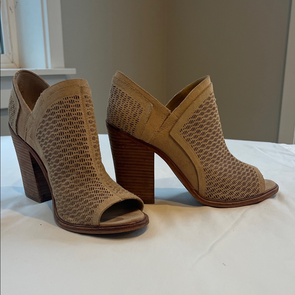 Vince Camuto Tan Peep-Toe Heeled Boots
